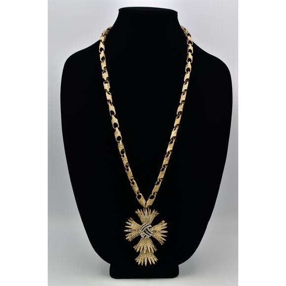OPC Vintage Statement Cross Necklace Crystal Brushed Chunky Heavy Gold BinBD - Picture 2 of 12